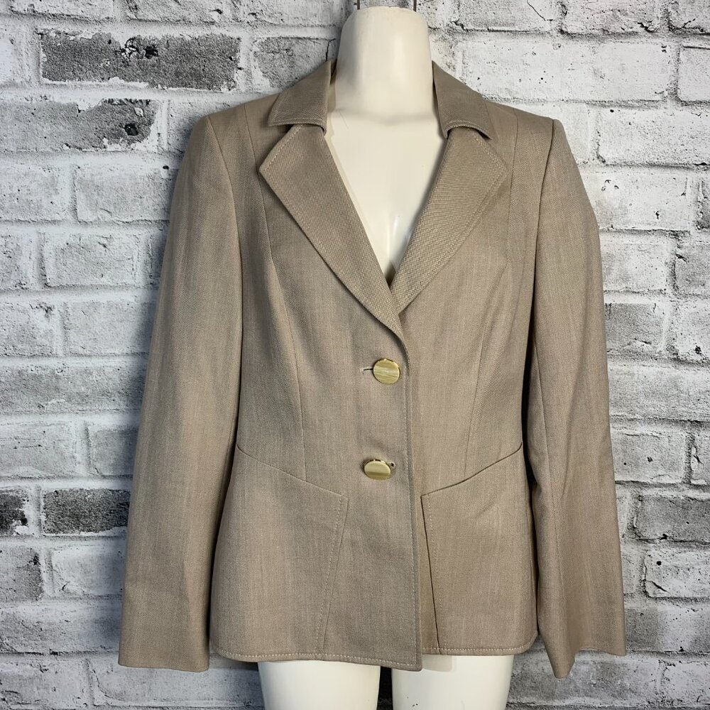 Escada Silk Wool Cotton Blend Earthy Toned Two Button Structured Blazer Coat - Picture 4 of 16